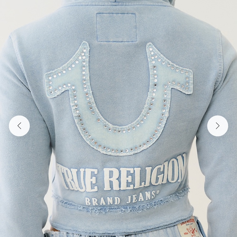 True Religion Light Blue Denim Jacket with Matching Skirt size large NWT